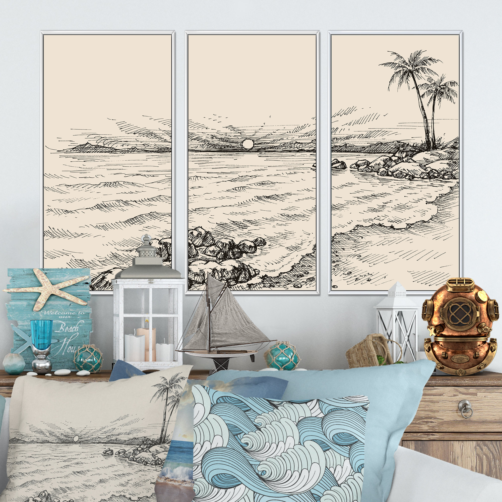 Winston Porter " Vintage Sea View And Palm Trees On Shore Nautical